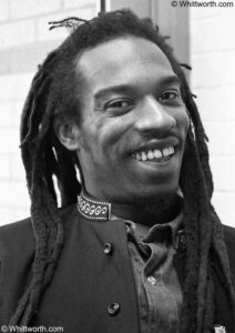 Photographed by David Whitworth at the West Yorkshire Playhouse, c1993. Benjamin Zephaniah was a British writer, dub poet, actor, musician and professor of poetry and creative writing.