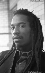 Photographed by David Whitworth at the West Yorkshire Playhouse, c1993. Benjamin Zephaniah was a British writer, dub poet, actor, musician and professor of poetry and creative writing.