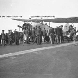 A further image of Fairey Swordfish 685 with collapsed undercarriage after coming in to land on the deck of HMS Courageous Lt John Dennis Greene003-72dpi